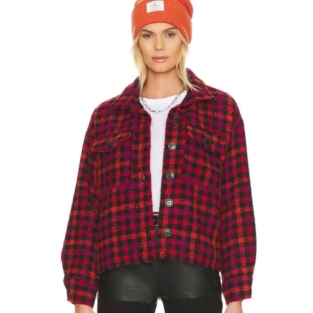 Sanctuary Knit Shacket Womens Large Roller Plaid Checkered Grunge Fall Jacket